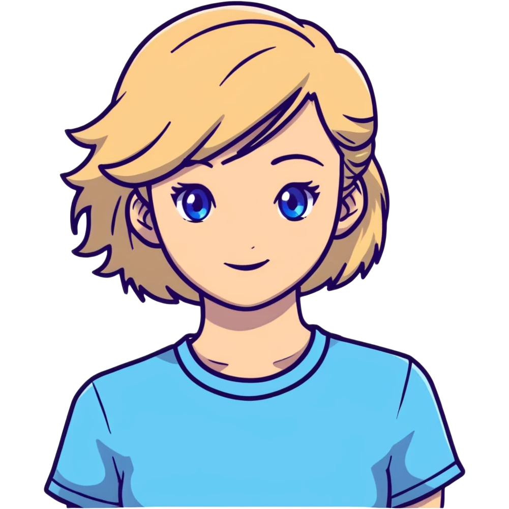 light gentle 20 year old girl in a shirt, light hair, blue eyes emoji