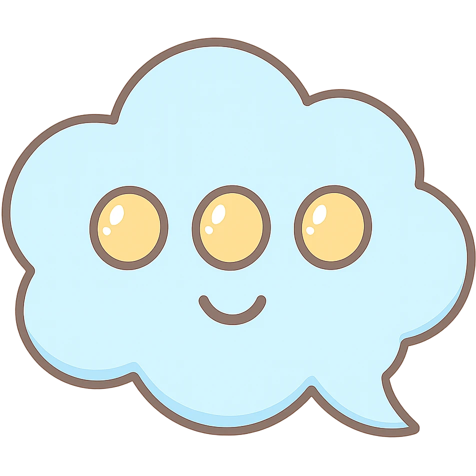 kawaii style cloud-shaped speech bubble with three dots in the center symbolizing writing, representing a post caption as a comment emoji