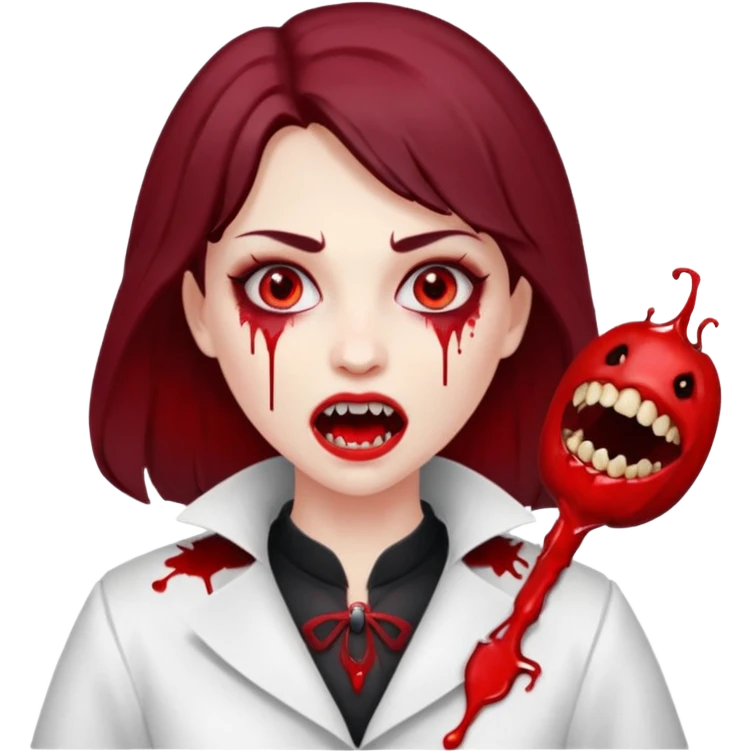 Women Vampire with white coat dress and eyes should be red with blood & opened mouth and teeth emoji