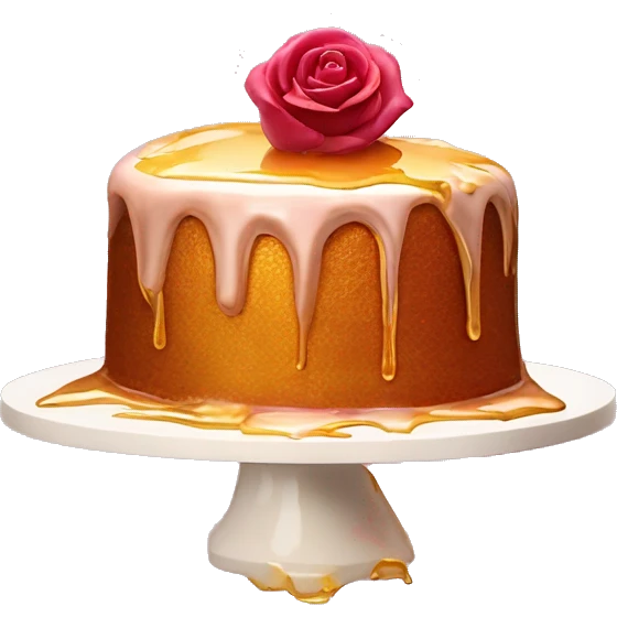 Rose gold cut cake with golden syrup oozing out of ig emoji