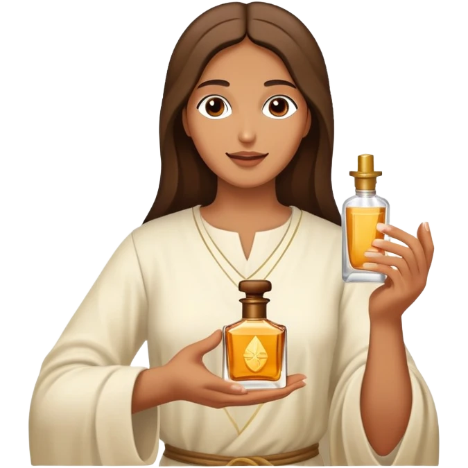 woman gives precious perfume to Jesus emoji