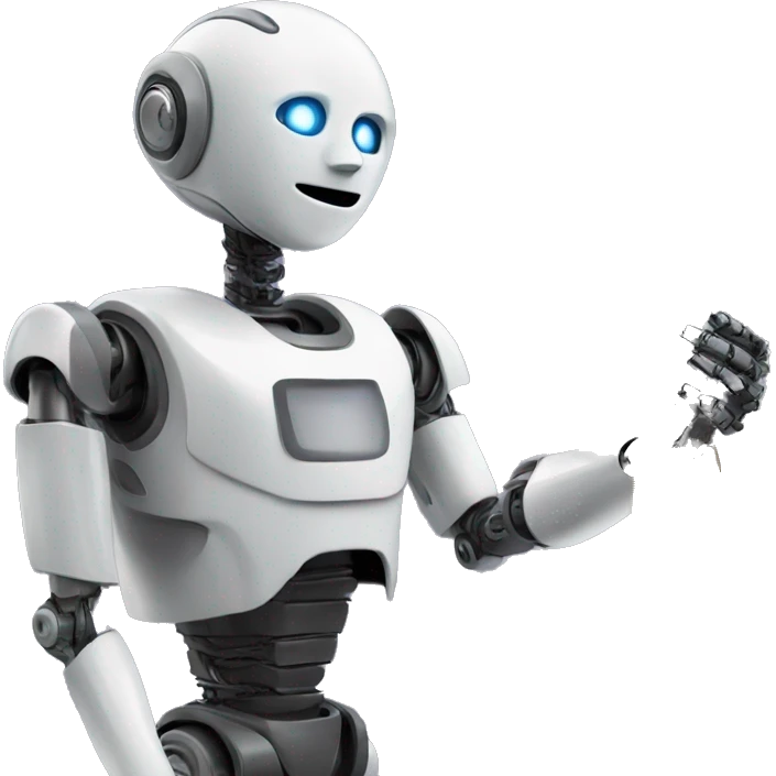 a robot handing a card to a human emoji