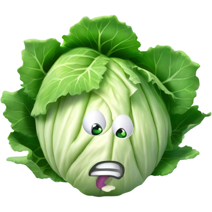 Create a 3D "White colored cabbage" with a surprised face and big shiny eyes 👀. one green leaf, white colored copta holds the mirror with its reflection 🪞 emoji