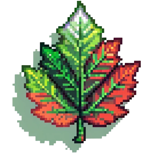 Pixel art leaf-shaped member badge with green to red gradient like changing seasons emoji