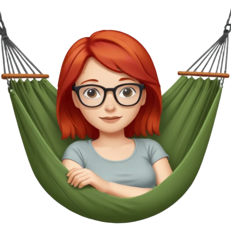 une femme avec les cheveux rouge et des lunettes qui se repose dans un hamac emoji