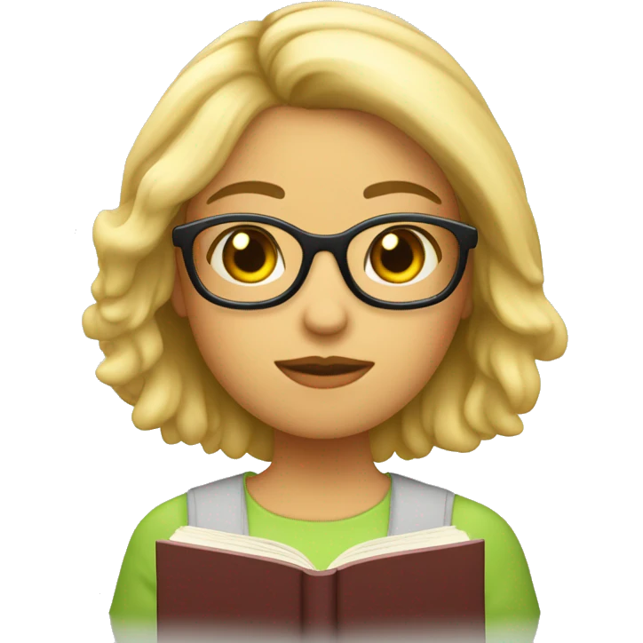 Chica rubia pelo corto y lentes de lectura emoji