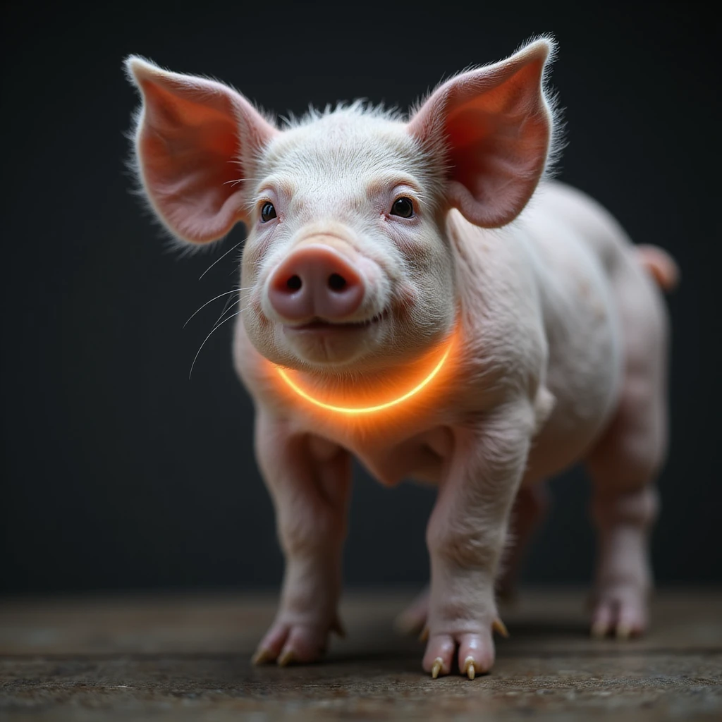 pig with the thyroid area indicated by a glowing halo or colored outline on the neck, rest of the body normal, white background, clean didactic style, hyperrealistic 4K emoji