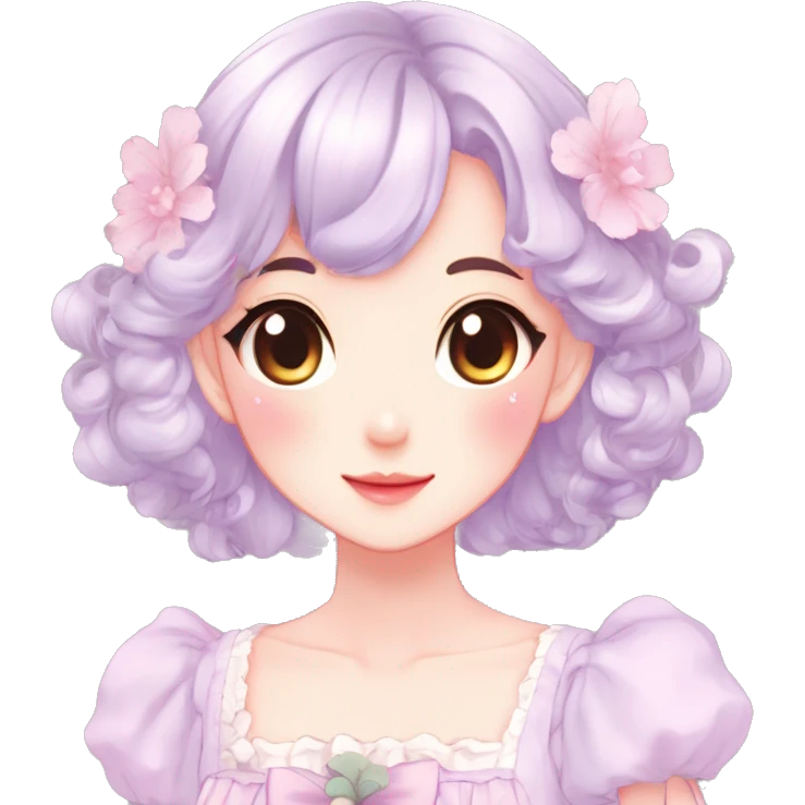 Gorgeous pastel anime style lady with blushing face and a dress cottagecore fairycore  Kawaii anime colorful pearly romantic simplistic aesthetic trending style emoji