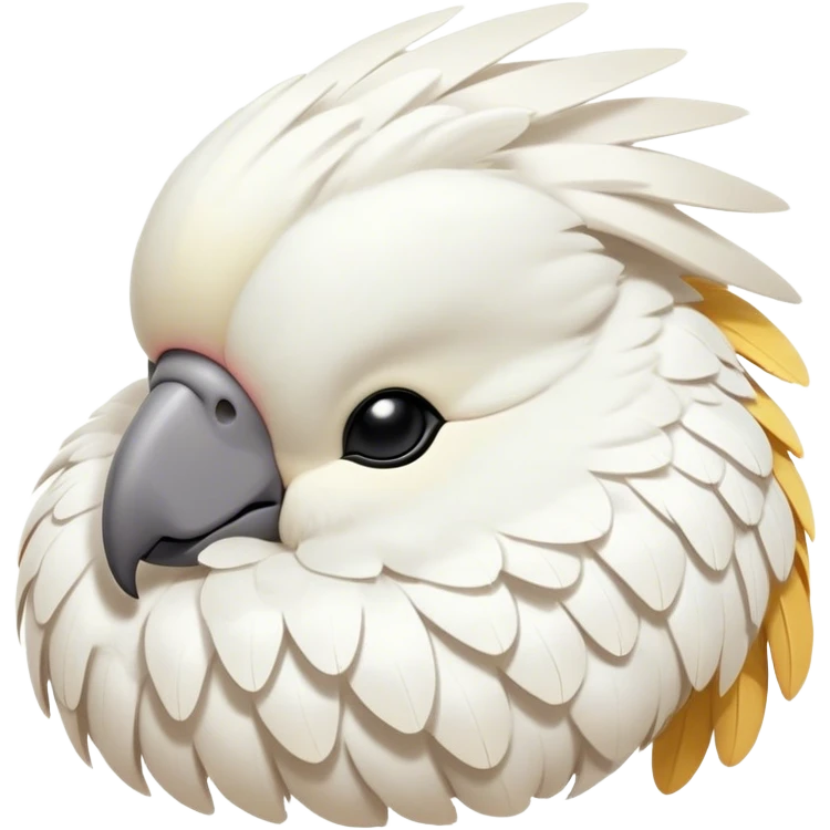 Meme-Worthy Cute Sleeping Cockatoo Portrait Emoji, Head resting peacefully with a contented smile, showcasing a softly feathered body with a gently drooping crest and eyes closed in serene slumber, Simplified yet adorably endearing features, highly detailed, glowing with a soft, drowsy tropical light, high shine, relaxed and utterly lovable, stylized with an air of playful laziness, soft glowing outline, capturing the essence of a sleeping cockatoo that feels destined to become the next viral icon of adorable rest! emoji