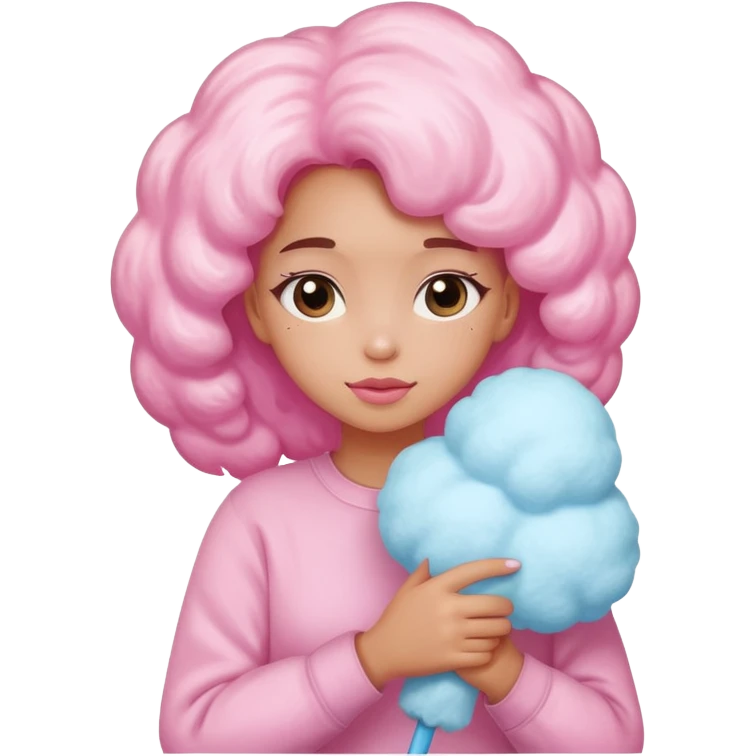 A girl hugging a big cotton candy puff emoji