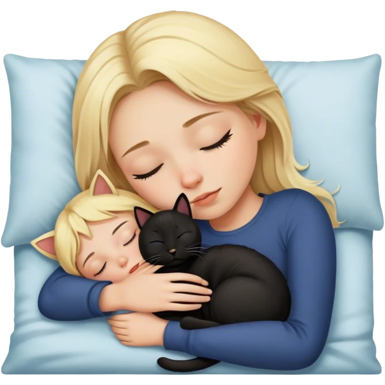 Blonde girl sleeping with black cat emoji