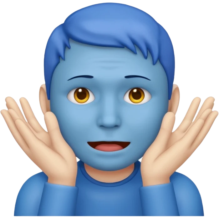 circle face with blue skin, mewing with his hands, emoji style emoji