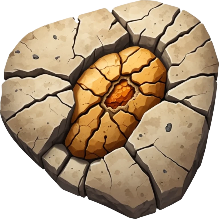 3D render of Coprolite, embedded in a chunk of rough sedimentary rock, cracked stone texture, ancient fossil aesthetic, petrified brown and grey speckled stone texture, matte dry finish, Apple emoji style, isolated on white background --v 6.0. emoji