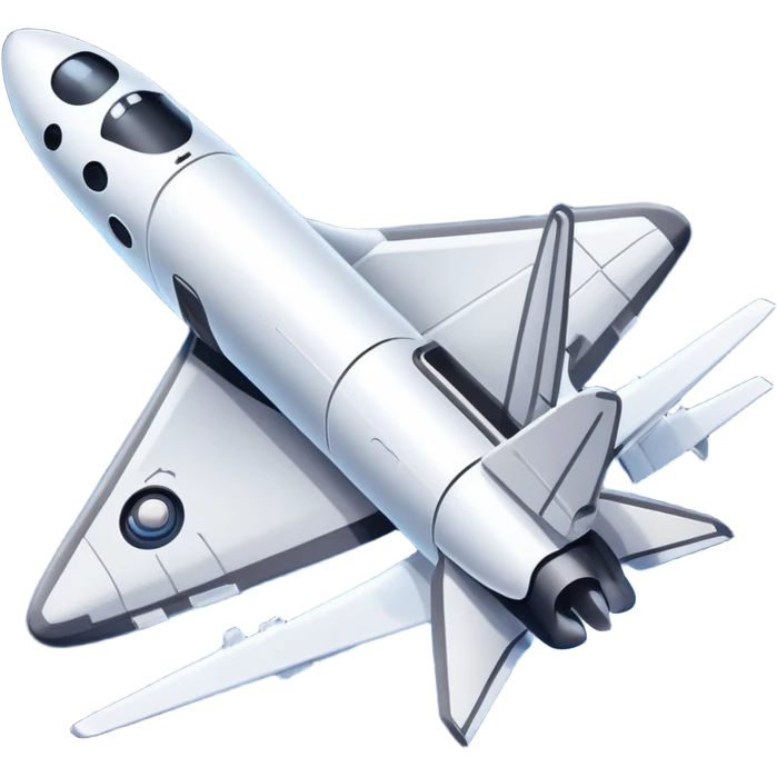 An icon featuring a space shuttle, a drone, and an airplane against a starry sky, symbolizing aerospace technology. The design includes rocket boosters and satellite orbits, representing the exploration of space and advanced aviation. Transparent background emoji