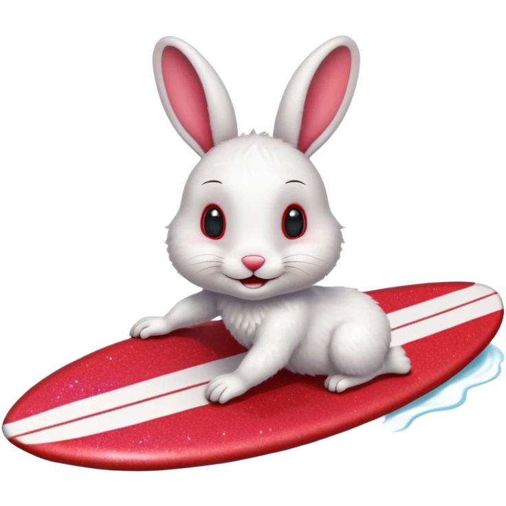Surfing red glitter rabbit Happy  emoji