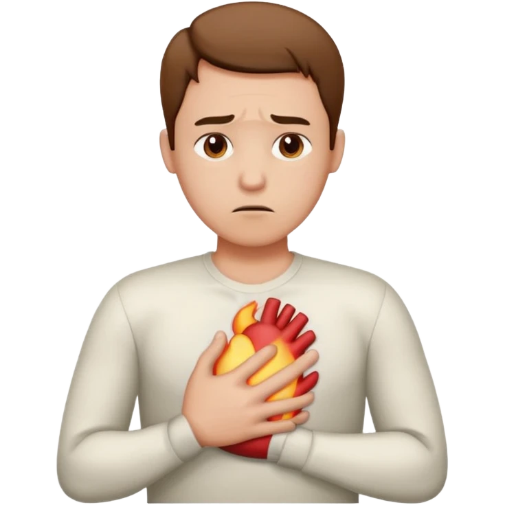person with heartburn, uncomfortable expression, hand on chest, chest area highlighted emoji