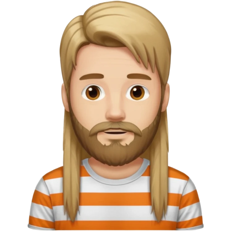 He has long hair and a beard but no moustache and wears a vertically striped t-shirt. emoji