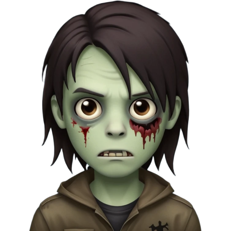 boy zombie with darkish brown long hair emo, no glasses emoji