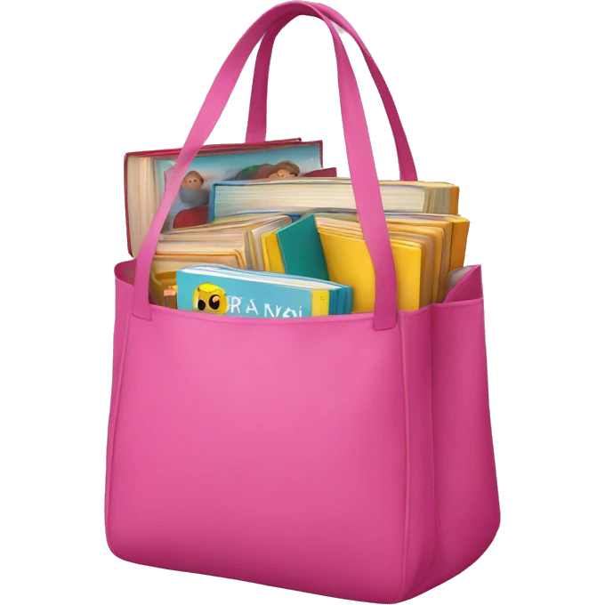 Pink bags with children's books emoji