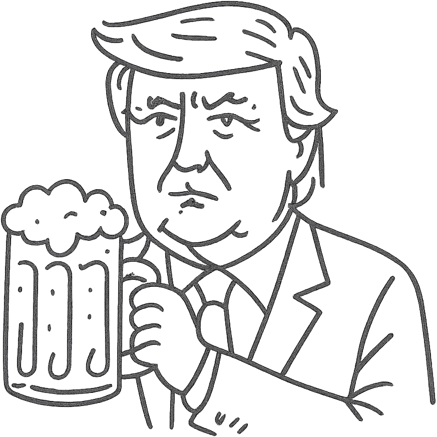 Donald Trump holding a beer, hand-drawn outlined icon emoji