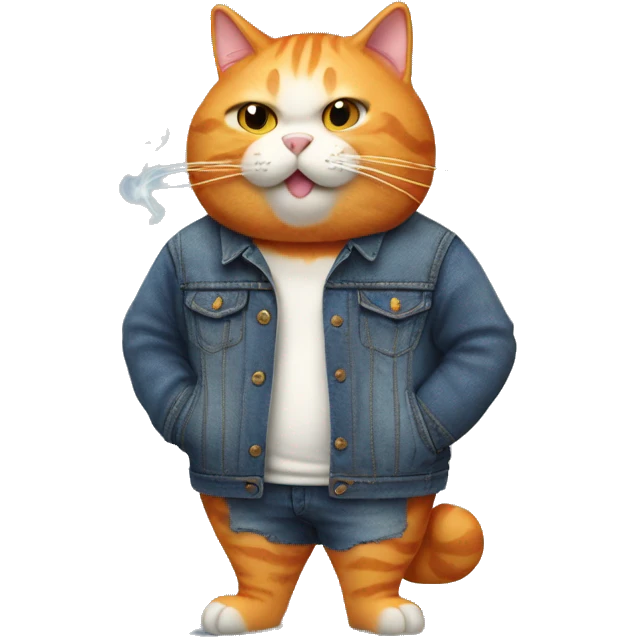 Fat orange cat with denim jacket and a cigarette  emoji