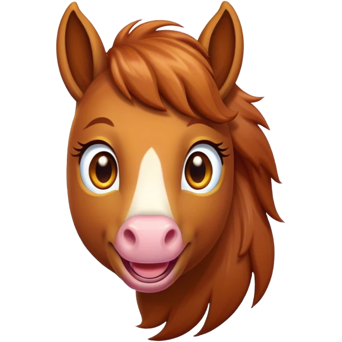 Cinematic Comical Chestnut Horse Portrait Emoji, Head tilted dramatically with an exaggeratedly amused expression, featuring a striking chestnut fur with a glossy finish and wide, expressive amber eyes filled with playful disbelief, Simplified yet hilariously expressive features, highly detailed, glowing with a slightly sassy glow, high shine, dramatic yet playful, stylized with an air of cheeky mischief, bright and endearing, soft glowing outline, capturing the essence of a spirited and over-the-top horse, so meme-worthy it feels like it could side-eye its way into internet fame instantly! emoji