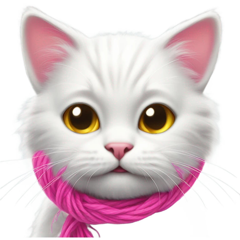 Realistic white cat playing with pink yarn emoji