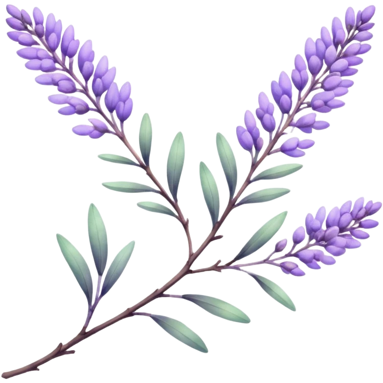 The art style is clean line art with delicate watercolor textures, pastel colors, and a dominant palette of lavender, soft lilac, and muted purple. Let the branch be more elongated emoji