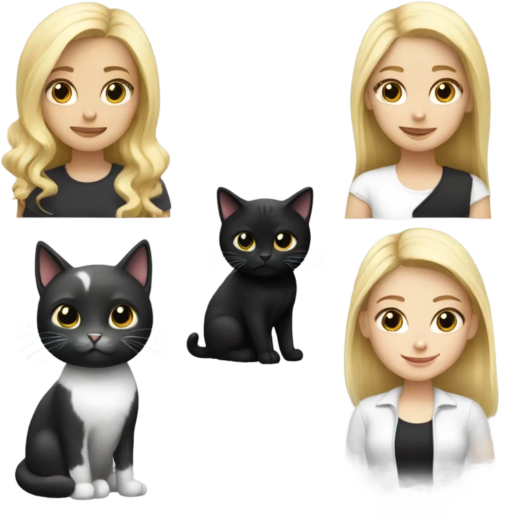 Blond girl with one cat black and one cat black and white emoji