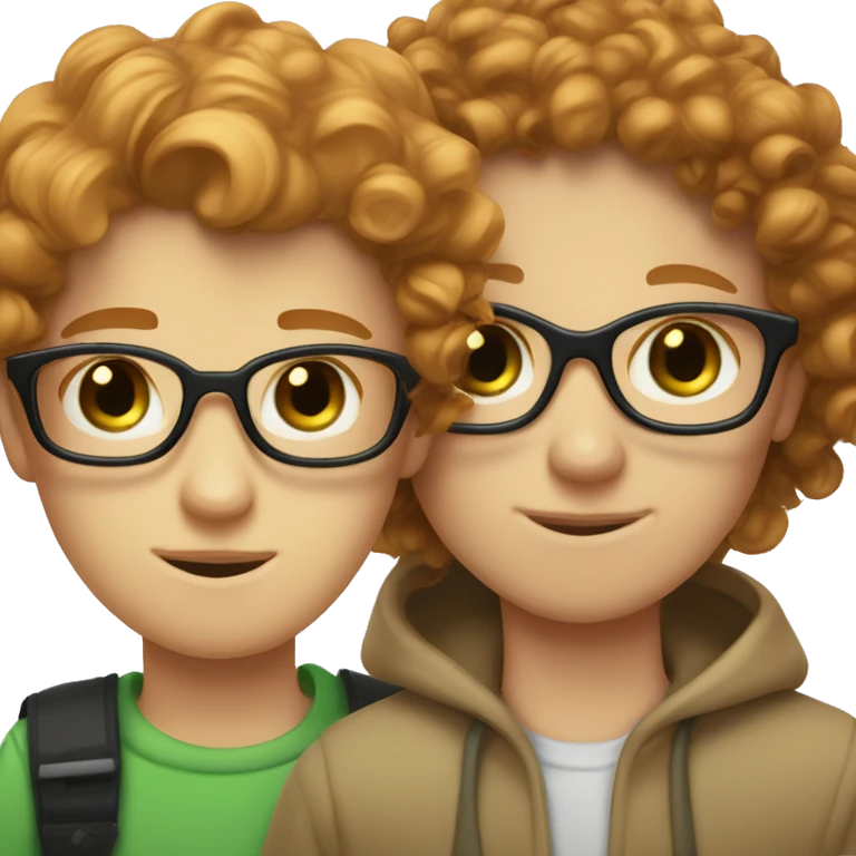pale ginger girl with green eyes is next to tan brunette curly hair boy who has glasses  emoji