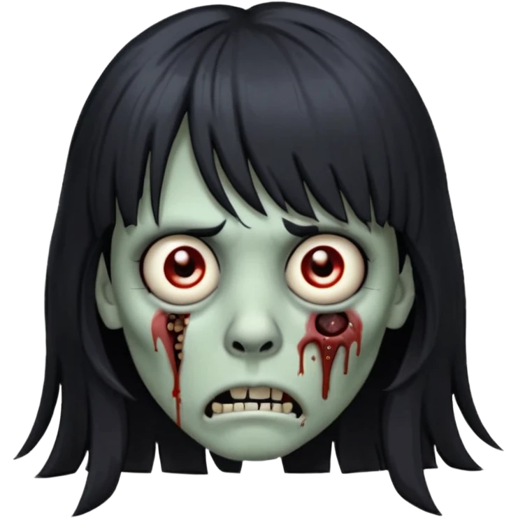 🧟‍♀️ faça igual esse emoji que coloquei só que com franja e piercing dos dois lado do nariz e no septo faça com cabelo longo preto e com a cara mais assustadora mais assustadora sem metade da bochecha  emoji
