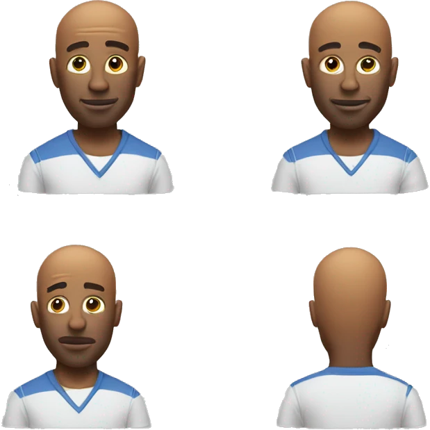 bald black man wearing shirt and backwards Kangol emoji