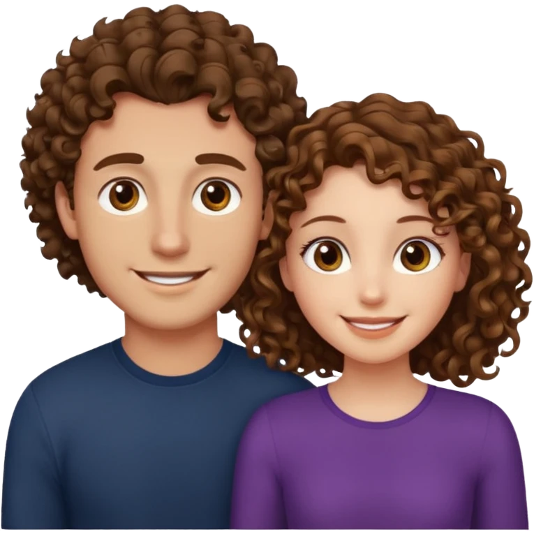 Açık kumral saçlı ela gözlü beyaz tenli erkek ve saçları koyu kahverengi ,kıvırcık saçlı kız yan yana gülümsüyor emoji