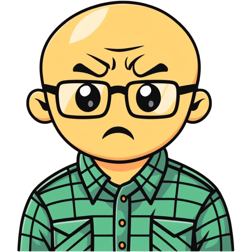 A stiff, uptight person with a scowling face looking fearful, wearing glasses and checkered shirt emoji