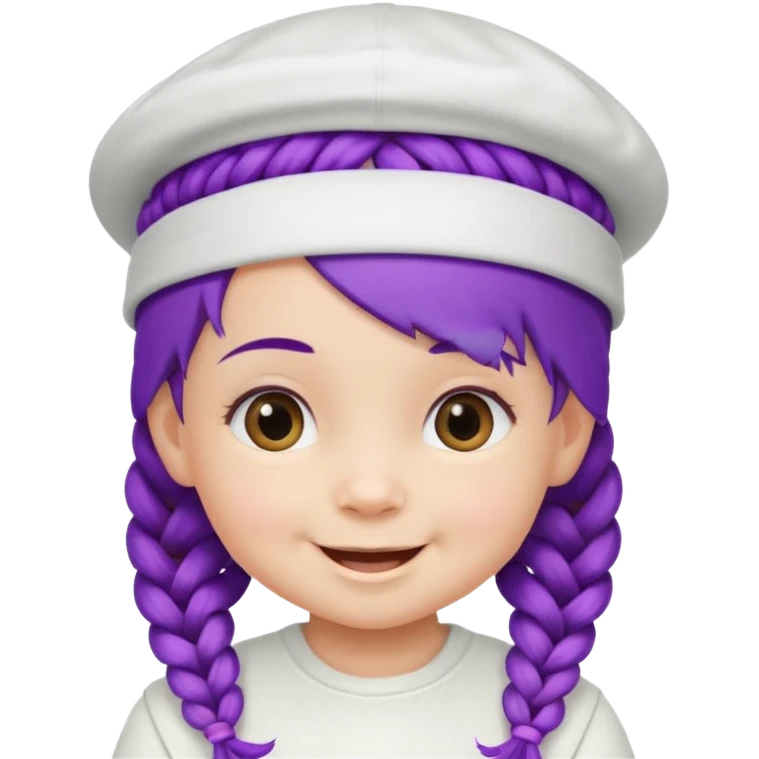 purple haired little baby with braids and white hat not beanie happy emoji
