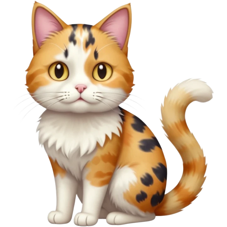 full body colourful calico tabby cat with disproportioned head with an anxious face and fully white front legs emoji