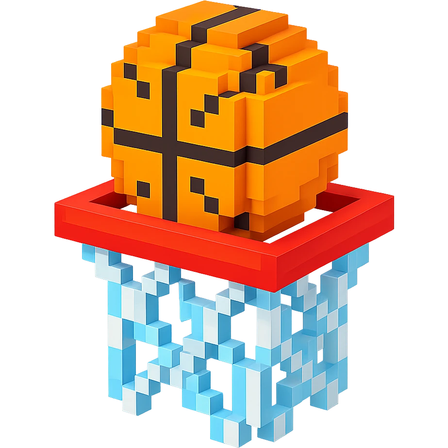 A voxel-style basketball in a net emoji