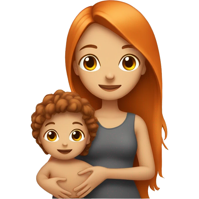 Tan Girl with long orange hair holding a brown haired baby boy emoji