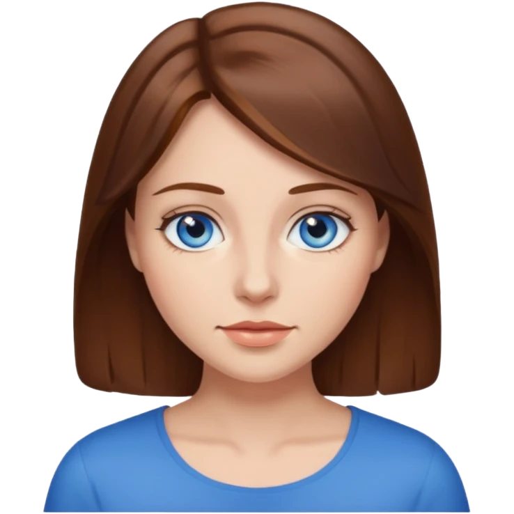 Woman brown haïr blue eyes ass emoji