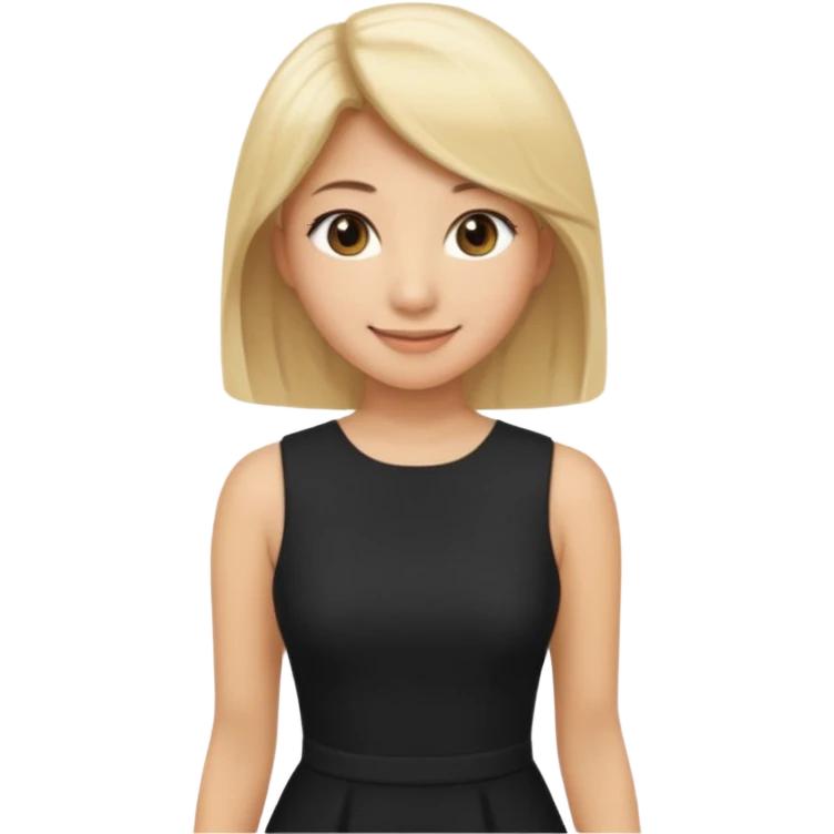 Asian woman with light tanned skin tone, mid-length blonde hair, light brown eyes, wearing a fitted black dress, simple and expressive emoji