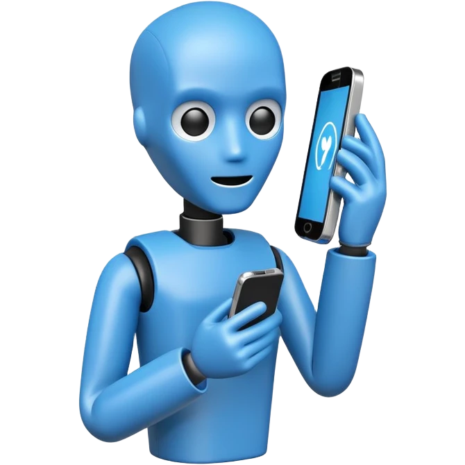 blue crash test dummy with phone emoji