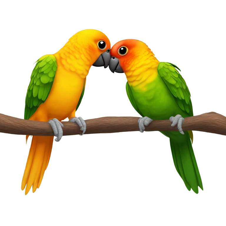 Sun conure and white bellied caique hugging   emoji