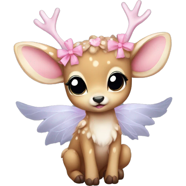 baby deer with fairy wings and a pink bow around its neck  emoji