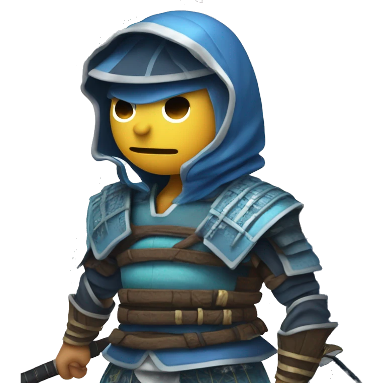 small blue samurai with a sword on his back and the word stratz on his chest emoji