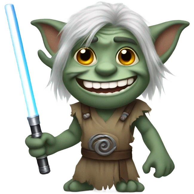Troll emoji with a light saber emoji