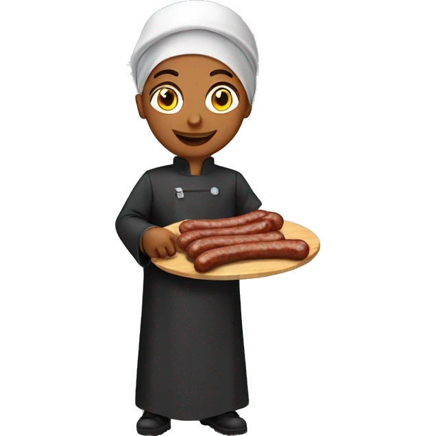 engineer in dubai wearing an abaya cooking sausages at the bbq emoji