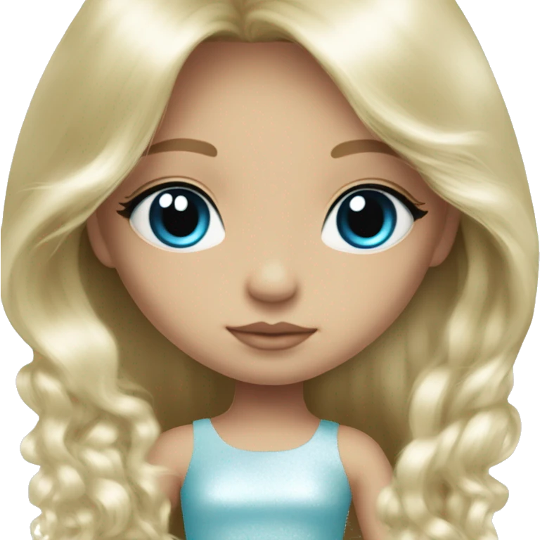 ocean blue doll eyes, blonde glowing silky long hair, girl, feminine, fragile, pink, angelic, in love emoji
