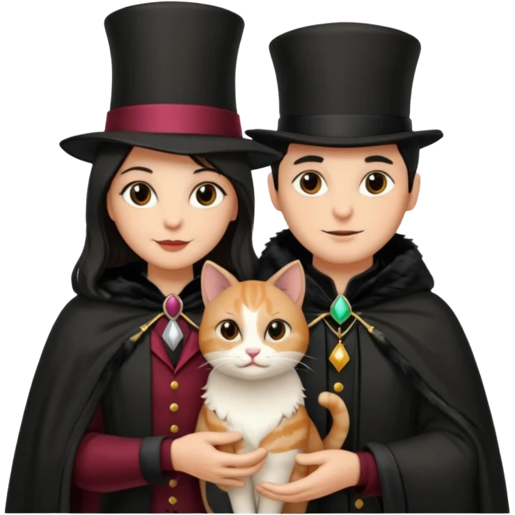 magician couple and their pet cat emoji