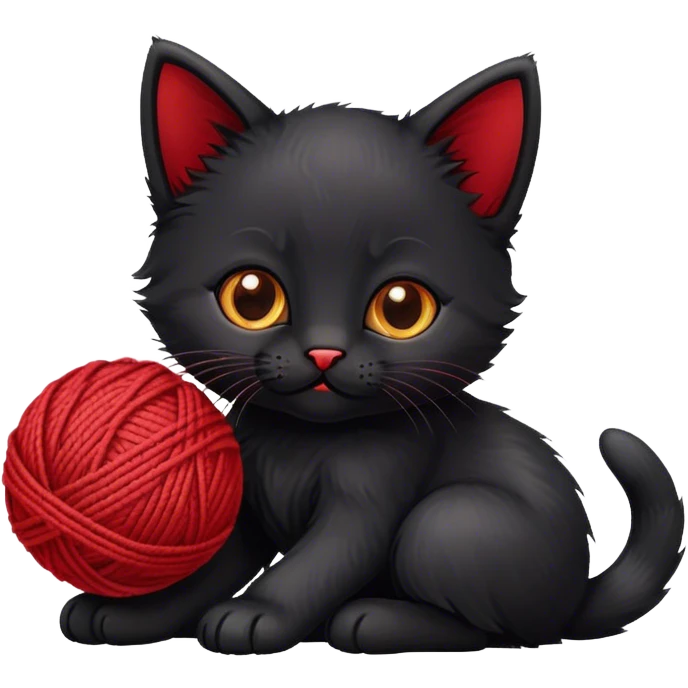 Black kitten playing with a ball of red yarn emoji
