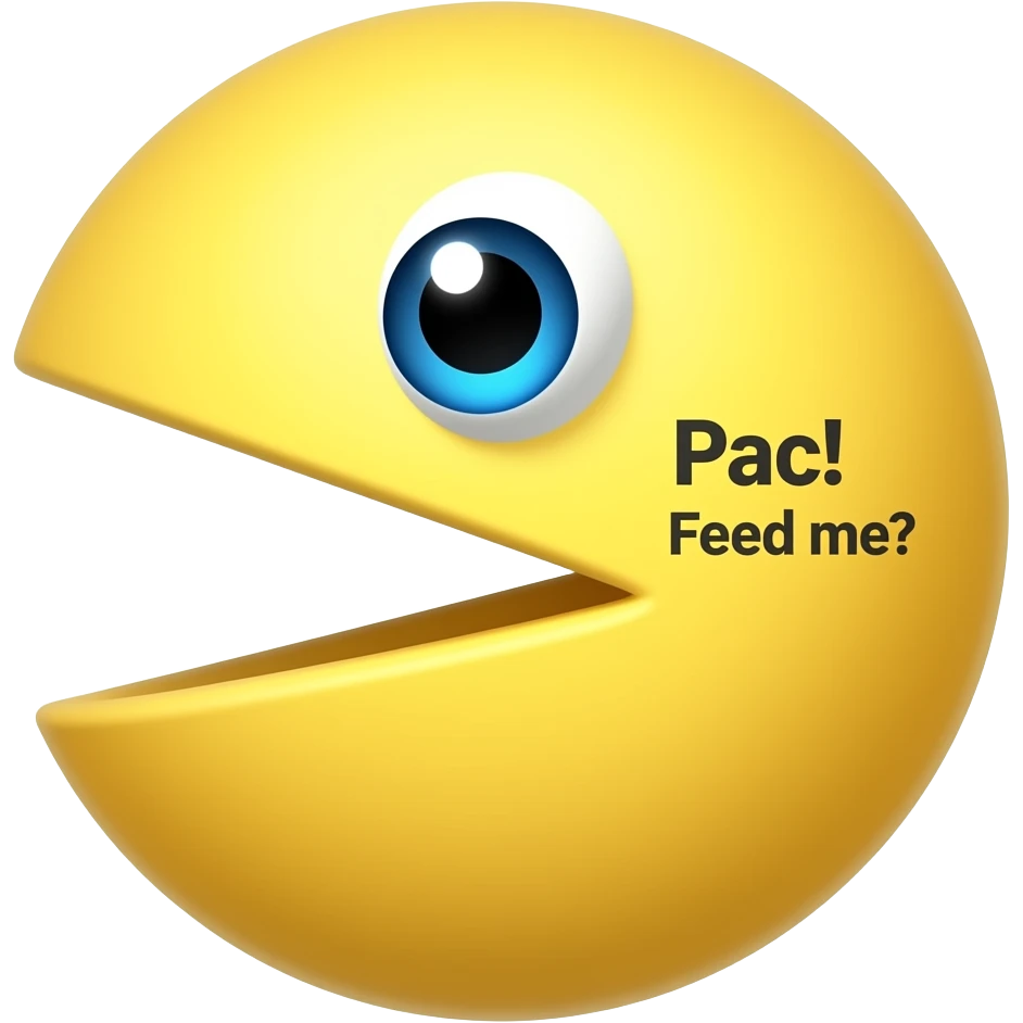 Pac man character saying "pac! Feed me" emoji
